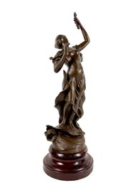 Art Nouveau Figure On Wooden Base By Charles Ruchot