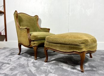 French Upholstered Armchair & Ottoman