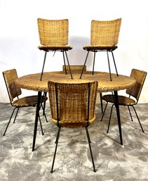 1960s Wicker/Rattan Table & Iron Chairs