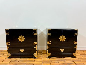 Pair Of 1960s Black Lacquered Asian Cabinets