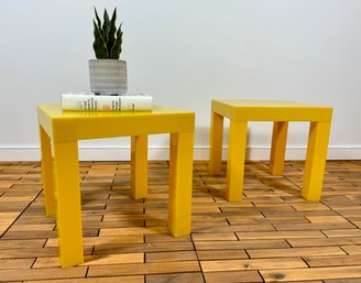 Pair Of Vintage Parson Style Yellow Plastic Tables