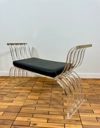 1970s Lucite Bench With Black Leather Seat