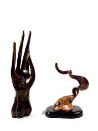 Rosewood Hand Sculpture & Burlwood Sculpture (Can Be Used To Display Jewelry)