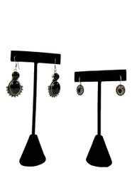 (2) Pairs Of Sterling Silver (.925) & Onyx Earrings