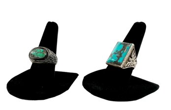 (2) Men's Sterling Silver (.925) & Turquoise Navajo Rings