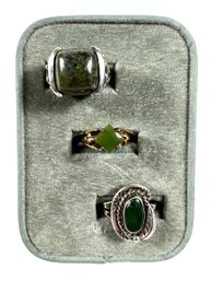 (3) Sterling Silver (.925) Rings With Green Stones