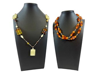 (2) Beaded Amber Necklaces