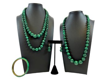 A Grouping Of Vintage Malachite Jewelry