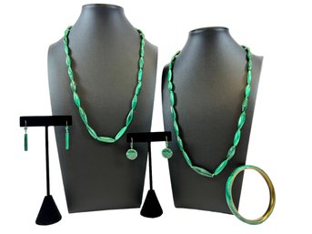 A Grouping Of Vintage Malachite Jewelry