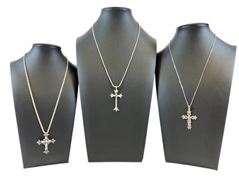 (3) Sterling Silver (.925) Cross Pendant Necklaces