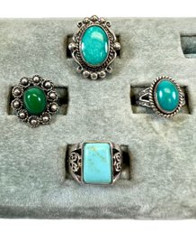 (4) Sterling Silver (.925) & Turquoise Rings