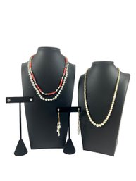 A Grouping Of Pearl Jewelry - Includes (3) Necklaces & (2) Pairs Of Earrings