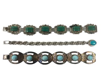 (3) Sterling Silver (.925) & Turquoise Navajo Bracelets