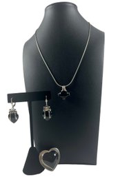 Sterling Silver (.925) & Onyx Necklace, Pendant & Earrings