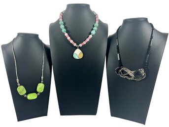 (3) Beaded Sterling Silver (.925) Necklaces