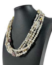 A Pearl, Stone & Glass Beaded Necklace