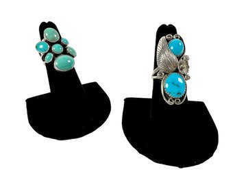 (2) Sterling Silver (.925) & Turquoise Navajo Rings