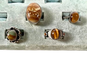 (4) Sterling Silver (.925) & Agate Rings