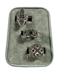 (3) Vintage Beaded Sterling Silver (.925) Rings