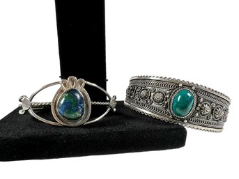 (2) Sterling Silver (.925) & Stone/Gem Cuff Bracelets