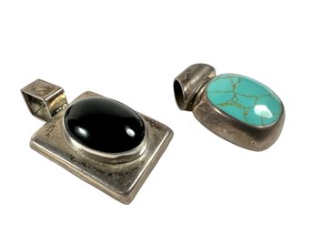 (2) Sterling Silver (.925) Pendants - Turquoise & Onyx