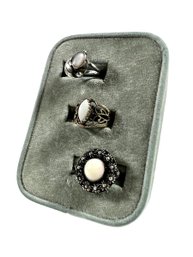 (3) Sterling Silver (.925) & White Stone/Gem Rings