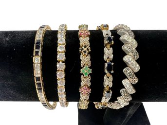 (5) Gold Washed Sterling Silver (.925) & Stone/Gem Bracelets