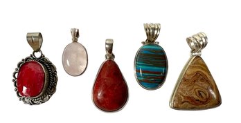 (5) Sterling Silver (.925) & Stone Pendants