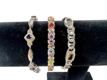 (3) Sterling Silver (.925) & Stone/Gem Bracelets