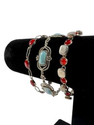 (3) Sterling Silver (.925) & Stone/Gem Bracelets