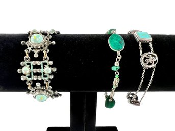 (3) Sterling Silver (.925) & Turquoise Bracelets