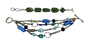 (2) Sterling Silver (.925) Bracelets (Abalone, Turquoise, Stone)