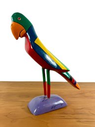 Hand Carved Painted Parrot Sculpture - From Dominican Republic