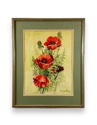 Original 19th C. Framed Watercolor - 'Poppies'