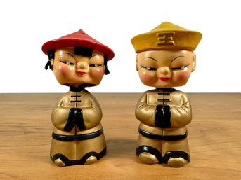 A Pair Of Vintage Japanese 'Bobble-Head' Dolls