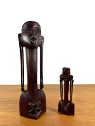 A Pair Of Ironwood Carved Busts From Sarawak Region