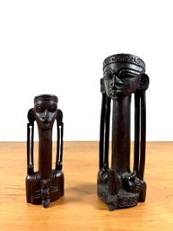 A Pair Of Ironwood Carved Busts From Sarawak Region