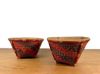 A Pair Of Iban Tribal Woven Basket - Borneo