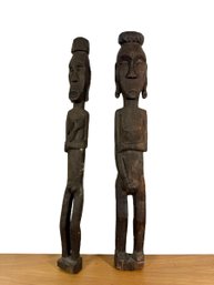 A Pair Of Ironwood Sculptures - Male & Female Standing Figures - Indonesia