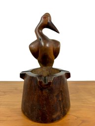 Carved Bird Sculpture - Perched Upon An Ashtray