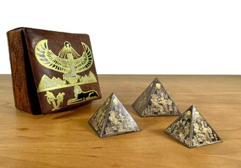 Etched Egyptian Pyramids & Leather Case