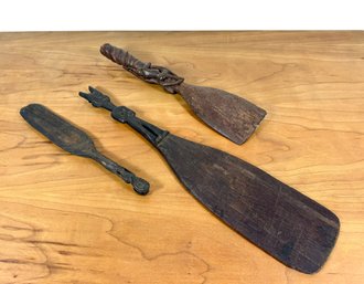 Grouping Of (3) Ironwood Carved Stirring Spoons - Borneo
