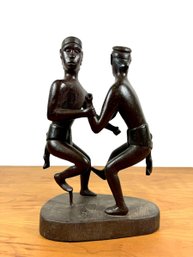 Carved Ironwood Sculpture - Male Figures Dancing/wrestling