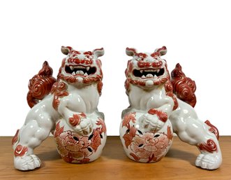 A Pair Of Japanese Kutani Foo Dogs