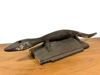 A Carved Ironwood Sculpture - Lizard Figure - Dayak