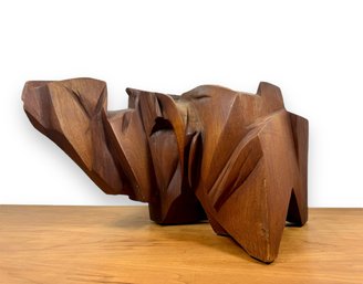 Heavy Abstract Wood Carved Sculpture