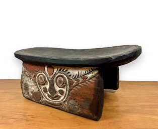 Wood Carved Headrest - Red & White Pigments - Africa