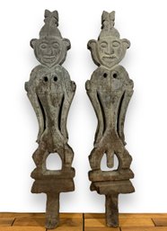 Early Wooden Sculptures - Male & Female Figure - Borneo