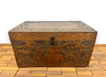 Carved Wooden Hinged Trunk - Dayak