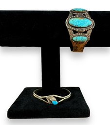 A Pair Of Sterling Silver (.925) Navajo Turquoise Bracelets